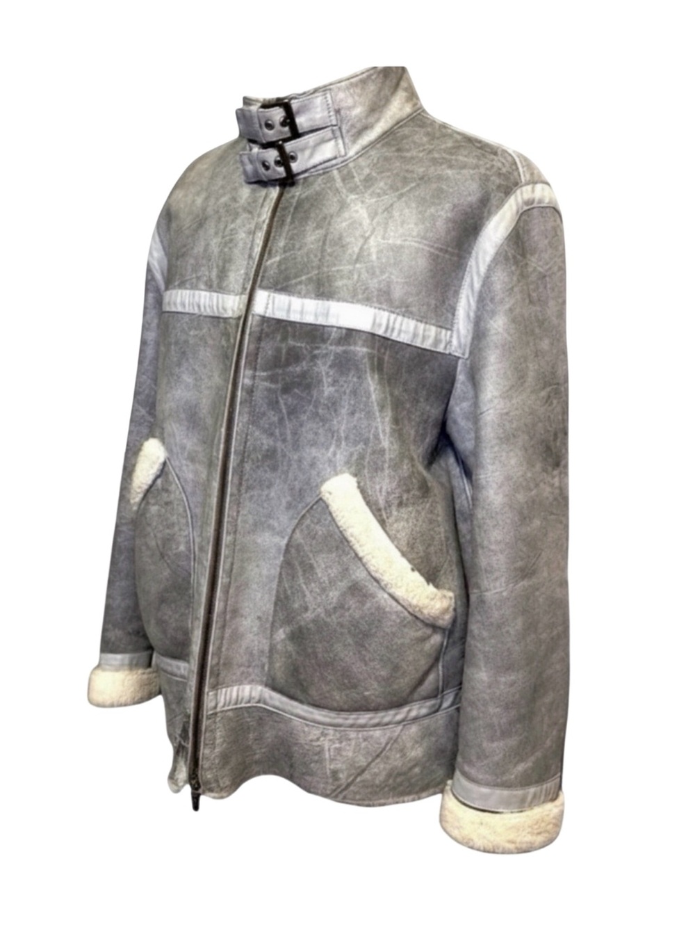 Versace Jeans Couture Distressed Shearling Jacket – Gray | Vintage Luxury - Picture 5 of 13